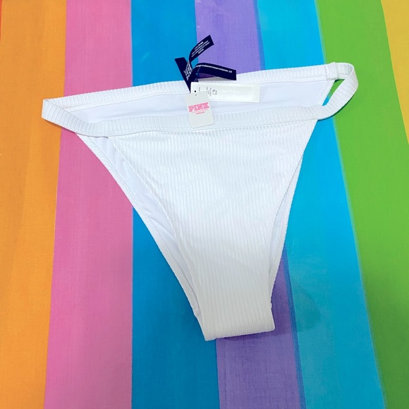 NWT VS High Waist Mini Bikini Bottom White Ribbed Textured Large new with tags - Picture 1 of 9